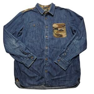Vans Off The Wall Denim Camo Shirt Men’s Large Pocket Button Streetwear Skate